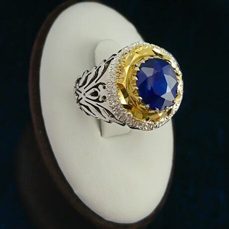 رکاب یاقوت کبود مردانه با آبکاری طلایی