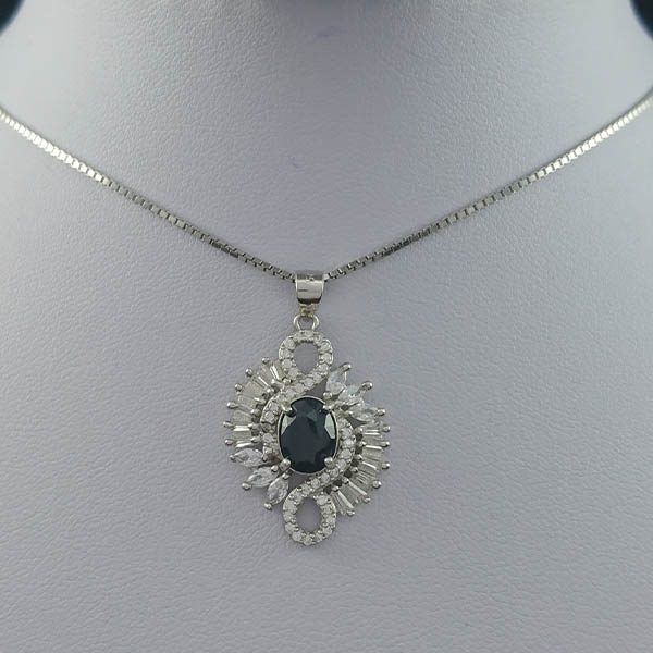گردنبند نقره زنانه طرح مانیا با سنگ یاقوت کبود الماس تراش - Image 2