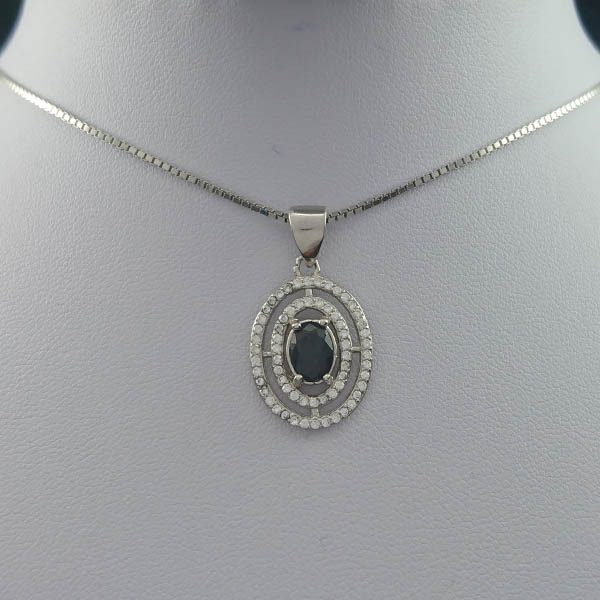 گردنبند نقره زنانه طرح لعیا با سنگ یاقوت کبود الماس تراش - Image 3