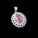 گردنبند نقره زنانه طرح سحرناز با سنگ یاقوت سرخ الماس تراش