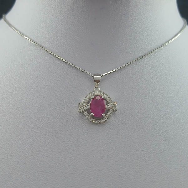 گردنبند نقره زنانه طرح فریما با سنگ یاقوت سرخ الماس تراش - Image 2