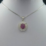 گردنبند نقره زنانه طرح ترمه با سنگ یاقوت سرخ الماس تراش - Image 2