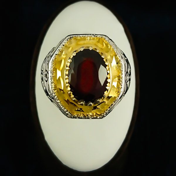 انگشتر نقره مردانه فاخر دست ساز طرح آرتین با سنگ گارنت الماس تراش - Image 7