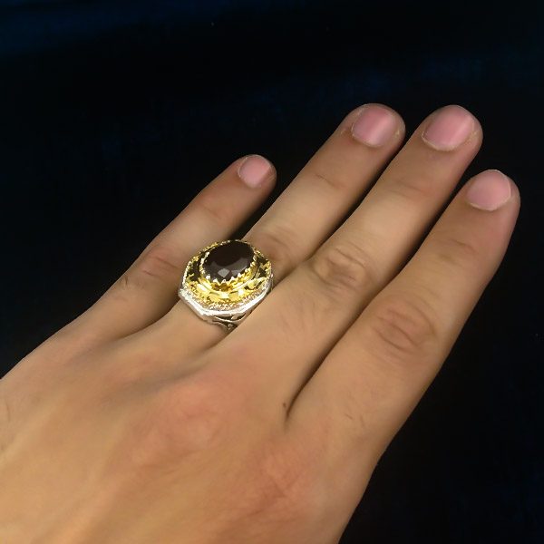 انگشتر نقره مردانه فاخر دست ساز طرح آرتین با سنگ گارنت الماس تراش - Image 2