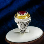 انگشتر نقره مردانه فاخر دست ساز طرح آرتین با سنگ گارنت الماس تراش - Image 3