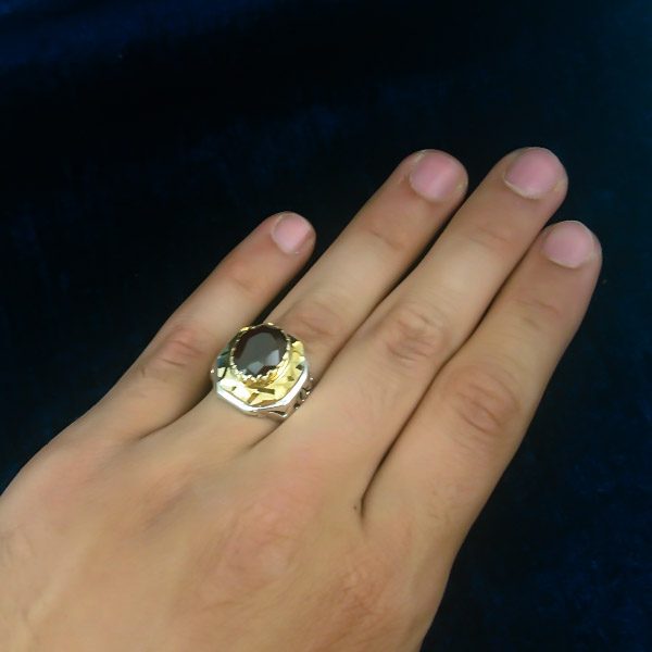 انگشتر نقره مردانه فاخر دست ساز طرح آرش با سنگ گارنت الماس تراش - Image 2