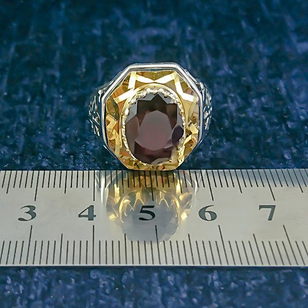 انگشتر نقره مردانه فاخر دست ساز طرح آرش با سنگ گارنت الماس تراش - Image 3