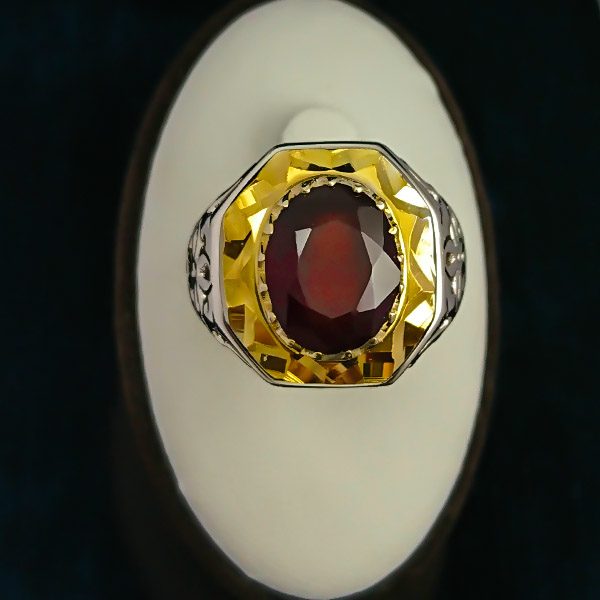 انگشتر نقره مردانه فاخر دست ساز طرح آرش با سنگ گارنت الماس تراش - Image 5