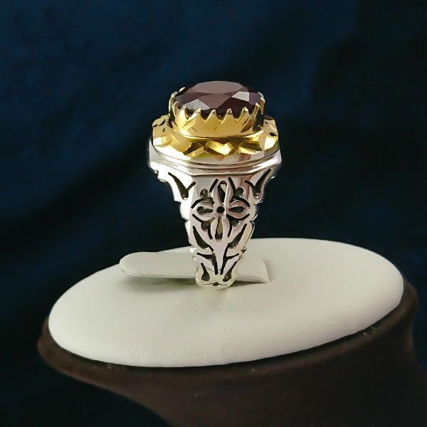 انگشتر نقره مردانه فاخر دست ساز طرح آرش با سنگ گارنت الماس تراش - Image 6