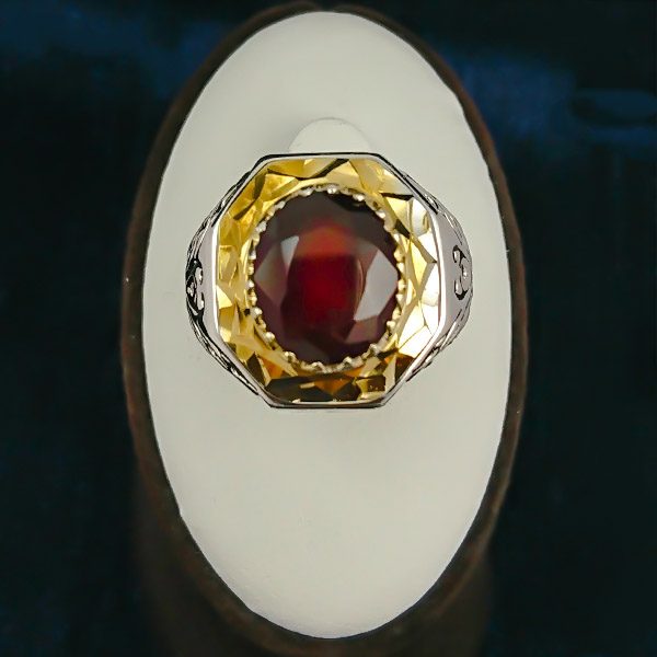 انگشتر نقره مردانه فاخر دست ساز طرح الوند با سنگ گارنت الماس تراش - Image 4