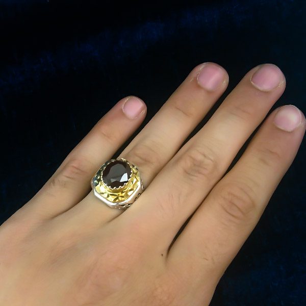 انگشتر نقره مردانه فاخر دست ساز طرح الوند با سنگ گارنت الماس تراش - Image 6