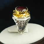 انگشتر نقره مردانه فاخر دست ساز طرح الوند با سنگ گارنت الماس تراش - Image 2