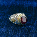 انگشتر نقره مردانه فاخر دست ساز طرح ایرج با سنگ گارنت الماس تراش - Image 6