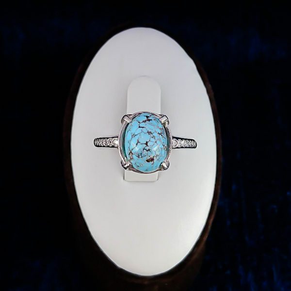 انگشتر نقره زنانه طرح مه لقا با نگین فیروزه نیشابوری - Image 2