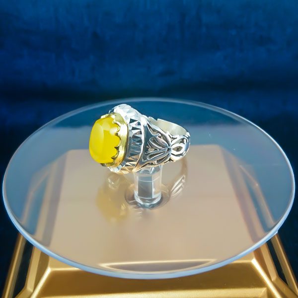 انگشتر دست ساز نقره مردانه طرح تیام با سنگ شرف الشمس الماس تراش + حکاکی - Image 6