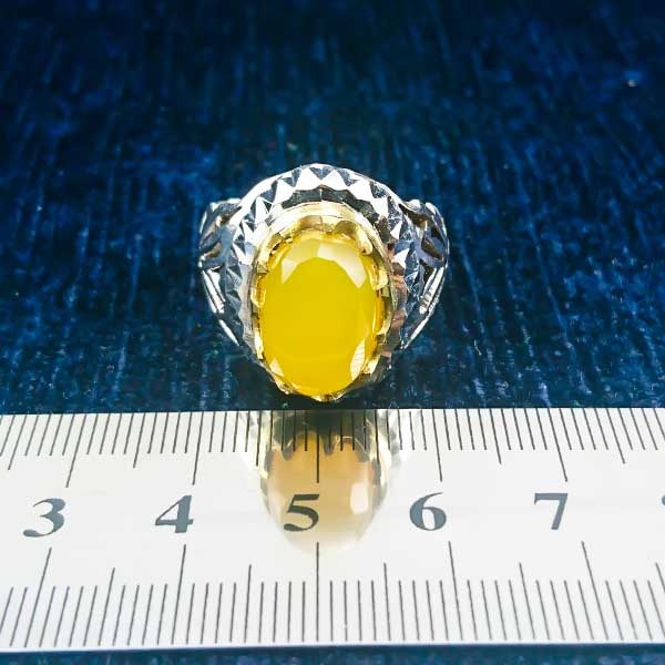 انگشتر دست ساز نقره مردانه طرح تیام با سنگ شرف الشمس الماس تراش + حکاکی - Image 2