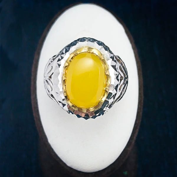 انگشتر دست ساز نقره مردانه طرح تیام با سنگ شرف الشمس الماس تراش + حکاکی - Image 3