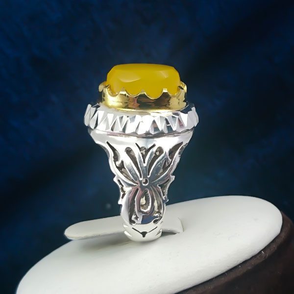 انگشتر دست ساز نقره مردانه طرح تیام با سنگ شرف الشمس الماس تراش + حکاکی - Image 4