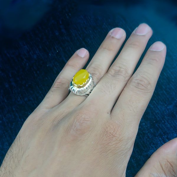 انگشتر دست ساز نقره مردانه طرح تیام با سنگ شرف الشمس الماس تراش + حکاکی - Image 5