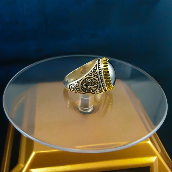 انگشتر نقره مردانه طرح یا علی با سنگ حدید صینی+حکاکی - Image 3