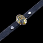 دستبند نقره چرم طبیعی مشکی مردانه و زنانه با نگین حدید صینی عین علی (ع)