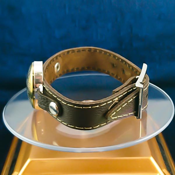 دستبند نقره چرم طبیعی قهوه ای مردانه و زنانه با نگین حدید صینی عین علی (ع) - Image 3