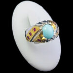 انگشتر نقره دست ساز مردانه طرح منصور ۲ با سنگ فیروزه نیشابوری