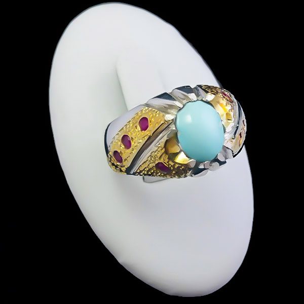 انگشتر فیروزه یاقوت سرخ مردانه نقره دست ساز