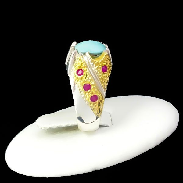 انگشتر نقره دست ساز مردانه طرح منصور ۲ با سنگ فیروزه نیشابوری - Image 2