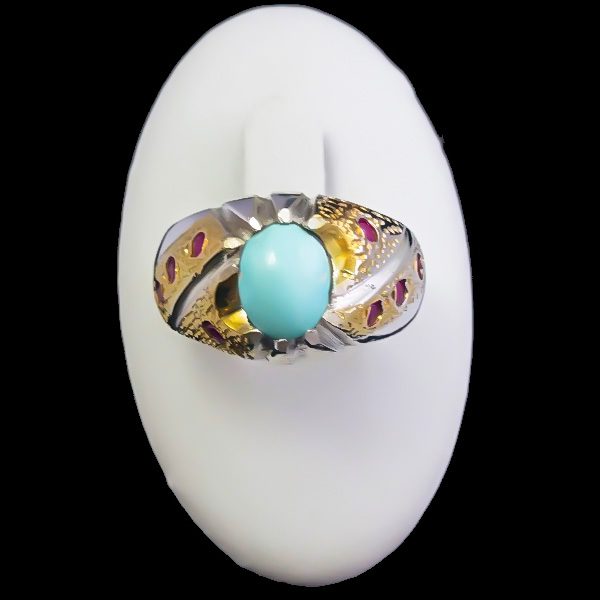 انگشتر نقره دست ساز مردانه طرح منصور ۲ با سنگ فیروزه نیشابوری - Image 6