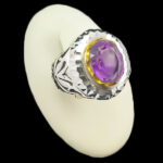 انگشتر نقره مردانه فاخر دست ساز طرح حنیف با سنگ آمیتیست الماس تراش