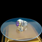 انگشتر نقره مردانه فاخر دست ساز طرح حنیف با سنگ آمیتیست الماس تراش - Image 2