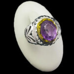 انگشتر نقره مردانه فاخر دست ساز طرح اسحاق با سنگ آمیتیست الماس تراش