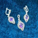 نیم ست نقره زنانه طرح ارنواز با سنگ آمیتیست الماس تراش - Image 4