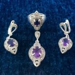 نیم ست نقره زنانه طرح ارنواز با سنگ آمیتیست الماس تراش