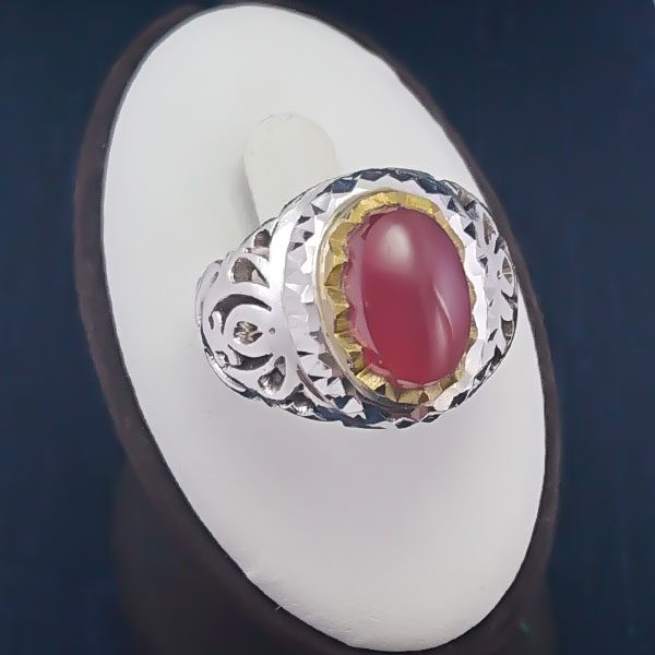 انگشتر عقیق یمنی سرخ مردانه نقره