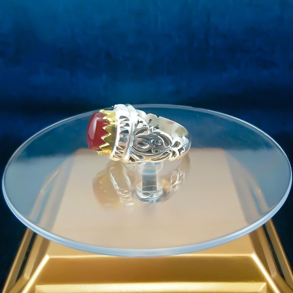 انگشتر نقره مردانه طرح دامون با سنگ عقیق یمنی سرخ - Image 2