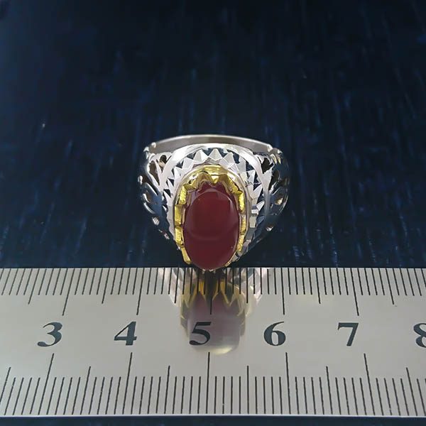 انگشتر نقره مردانه طرح دامون با سنگ عقیق یمنی سرخ - Image 5