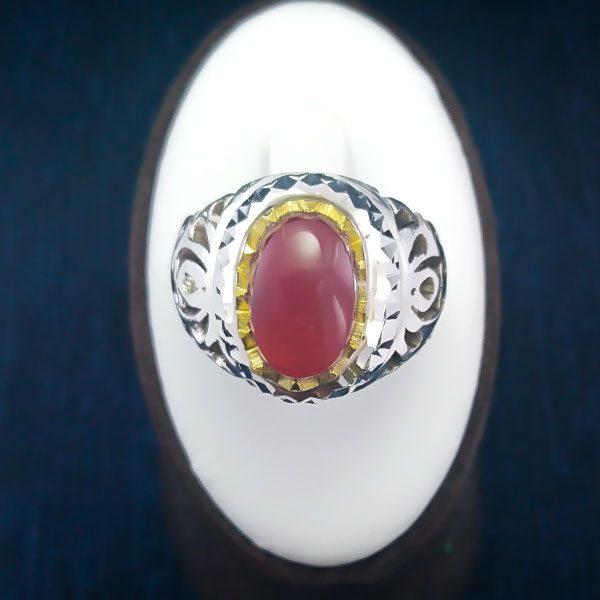 انگشتر نقره مردانه طرح دامون با سنگ عقیق یمنی سرخ - Image 6