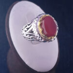 انگشتر نقره مردانه طرح دایان با سنگ عقیق یمنی سرخ