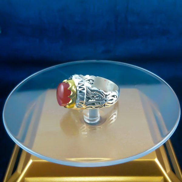انگشتر نقره مردانه طرح دایان با سنگ عقیق یمنی سرخ - Image 4