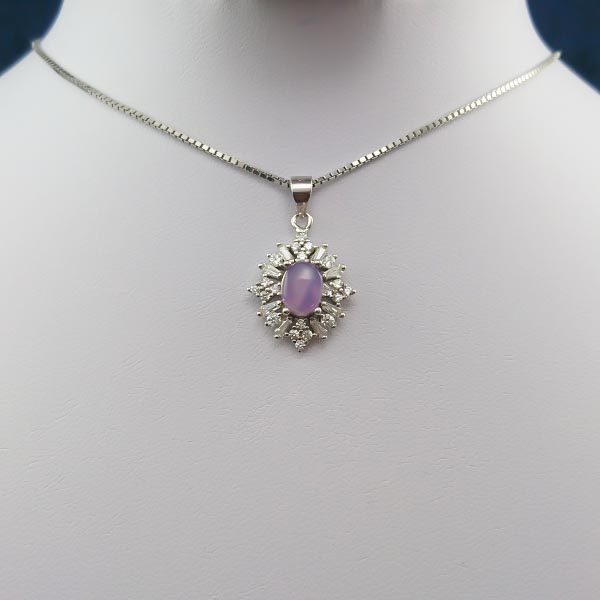 گردنبند نقره زنانه طرح ماهک با سنگ عقیق کبود یمنی - Image 3