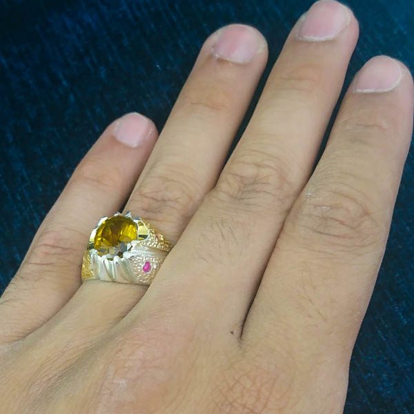 انگشتر نقره مردانه فاخر دست ساز طرح منصور ۳ با سنگ الکساندریت - Image 2