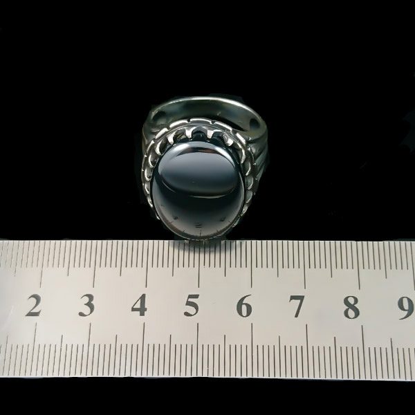 انگشتر نقره مردانه طرح برنا با سنگ حدید صینی+حکاکی - Image 3