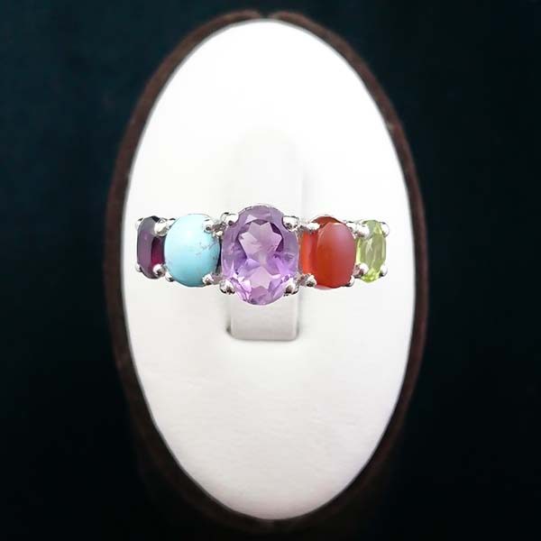 انگشتر نقره زنانه فاخر طرح جانا با چند سنگ معدنی اصل - Image 5