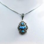 گردنبند نقره زنانه طرح بارلی با سنگ فیروزه نیشابوری - Image 2