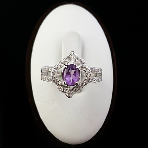 انگشتر نقره زنانه طرح پامچال با سنگ آمیتیست - Image 4