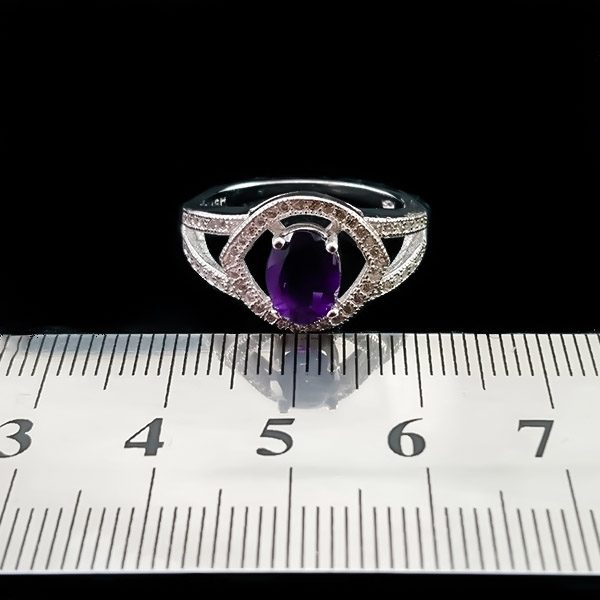 انگشتر نقره زنانه طرح پینار با سنگ آمیتیست اصلی - Image 3