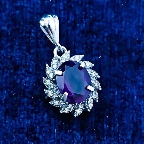 گردنبند نقره زنانه طرح ایرانا با سنگ آمیتیست اصل - Image 5