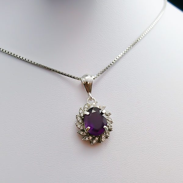 گردنبند نقره زنانه طرح ایرانا با سنگ آمیتیست اصل - Image 2